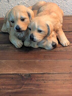 1987 Homco Masterpiece Porcelain 3 Puppies Golden Labs Retriever Figurine Dogs